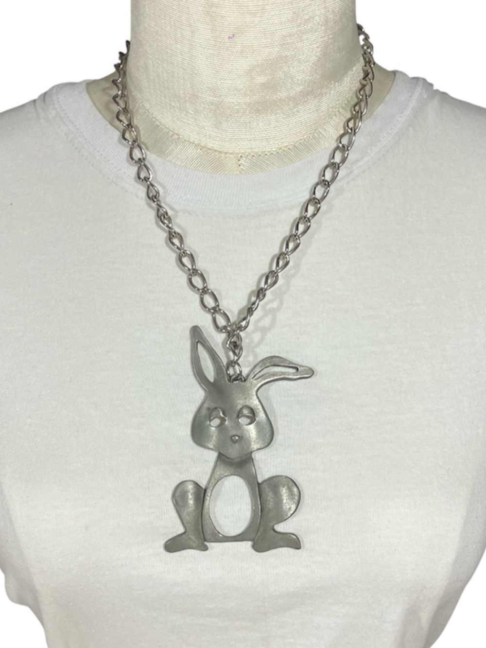 Whimsical Metal Pewter Bunny Rabbit Statement Necklace